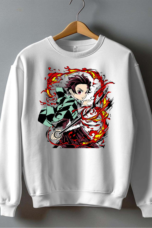 COULEUR:Blanc|Sweat Col Rond Garçon | DEMONS SLAYER 21 Blanc