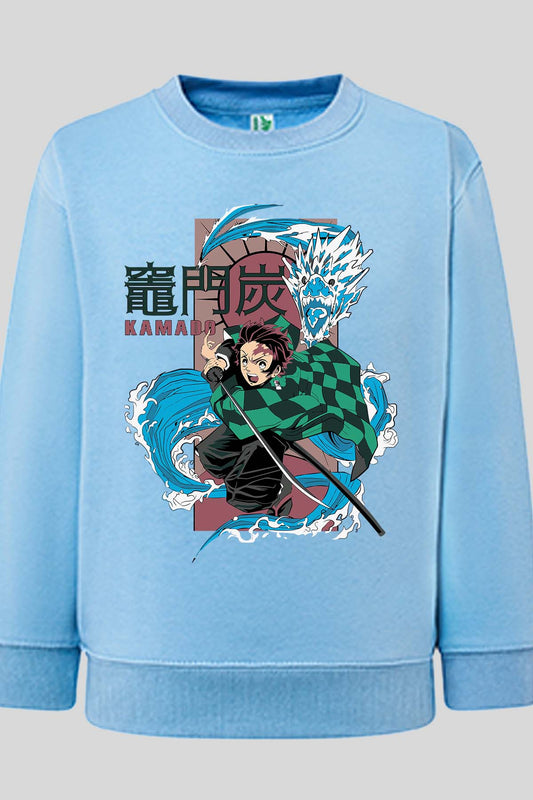 COULEUR:Bleu Ciel|Sweat Col Rond Homme | Dragon water Kamado Bleu Ciel