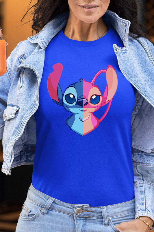 COULEUR:Bleu Roi|T-shirt Femme | Fusin angel Stitch Bleu Roi