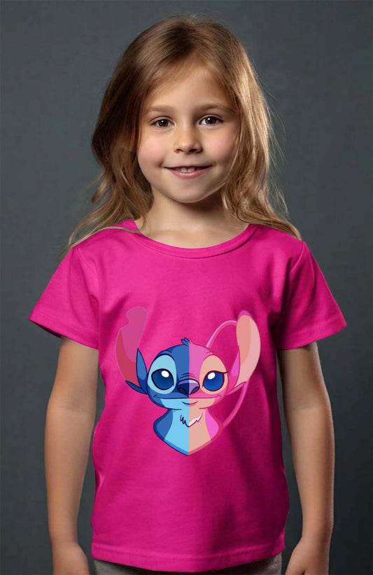 COULEUR:Fuchsia|T-shirt Fille | Fusin angel Stitch Fuchsia