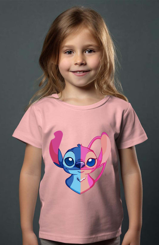 COULEUR:Rose|T-shirt Fille | Fusin angel Stitch Rose