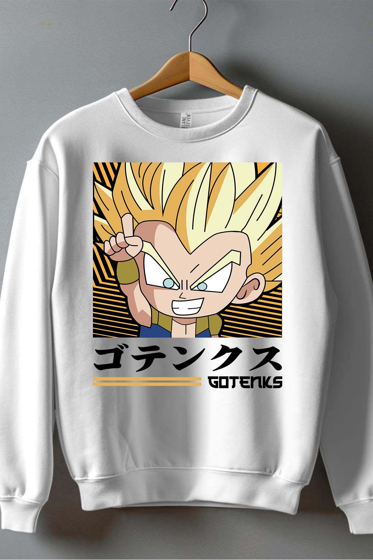 COULEUR:Blanc|Sweat Col Rond Garçon | GOTENKS Chibi 01 Blanc
