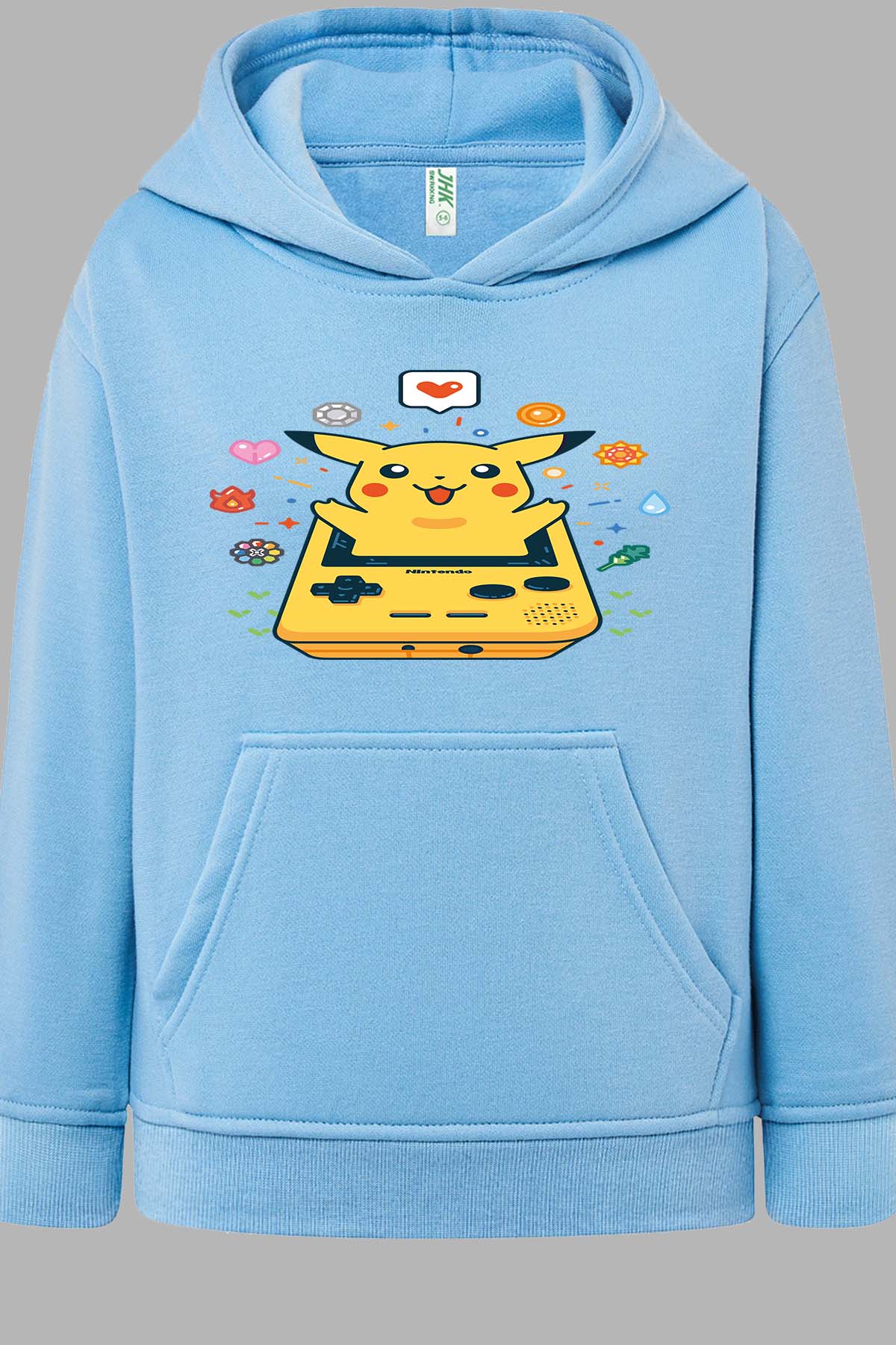 COULEUR:Bleu Ciel|Sweat Capuche Fille | Gameboy pikachu 2 Bleu Ciel
