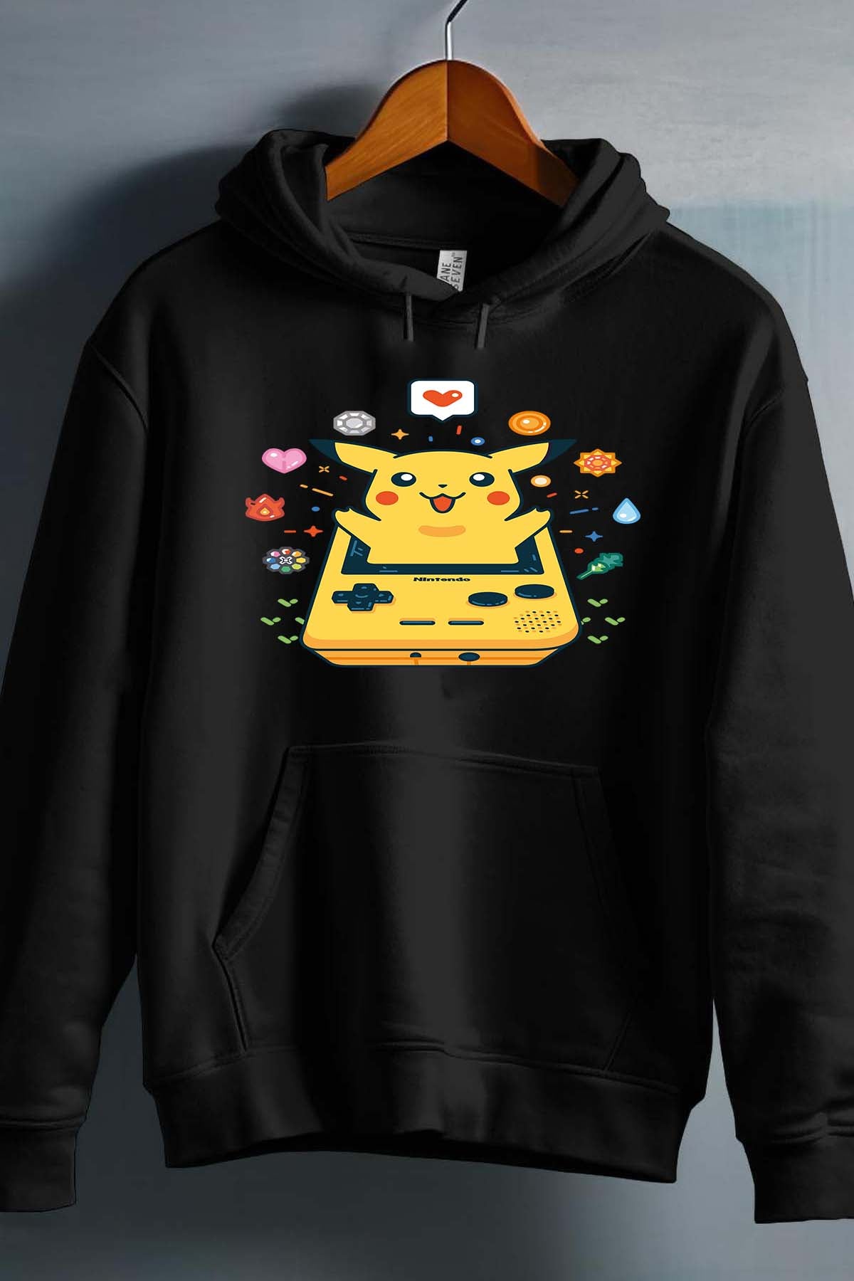 COULEUR:Noir|Sweat Capuche Fille | Gameboy pikachu 2 Noir