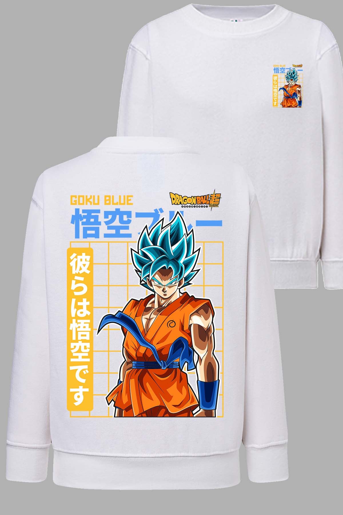 COULEUR:Blanc|Sweat Col Rond Homme | Goku Blue 1 Blanc