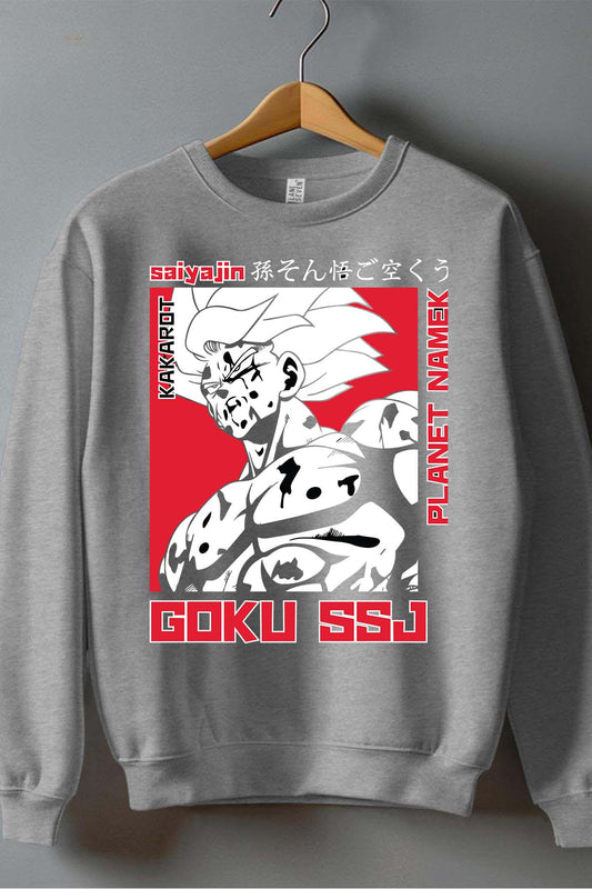 COULEUR:Gris|Sweat Col Rond Homme | Goku SSJ Gris