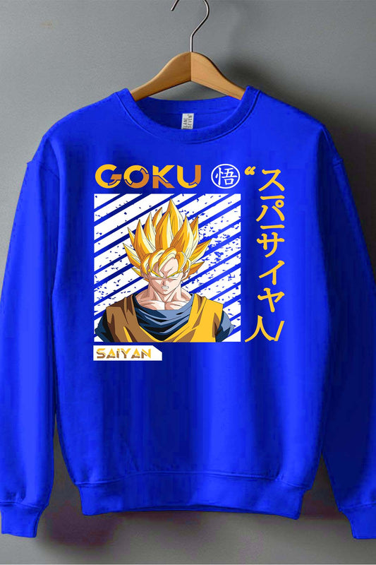 COULEUR:Bleu Roi|Sweat Col Rond Garçon | Goku Sayan Bleu Roi