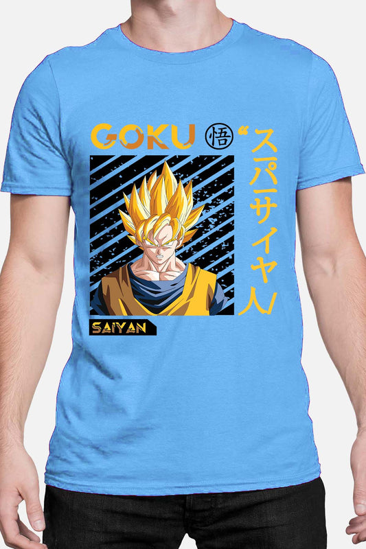 COULEUR:Bleu Ciel|T-shirt Homme | Goku Sayan Bleu Ciel