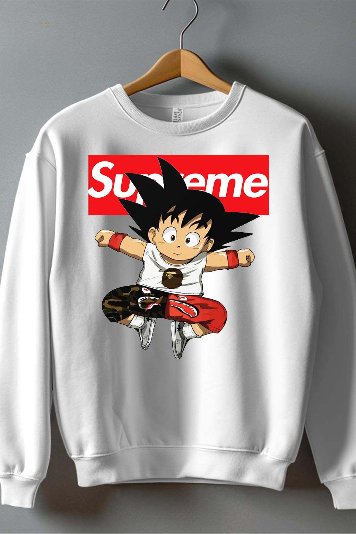 COULEUR:Blanc|Sweat Col Rond Garçon | Goku Sup Saut Blanc