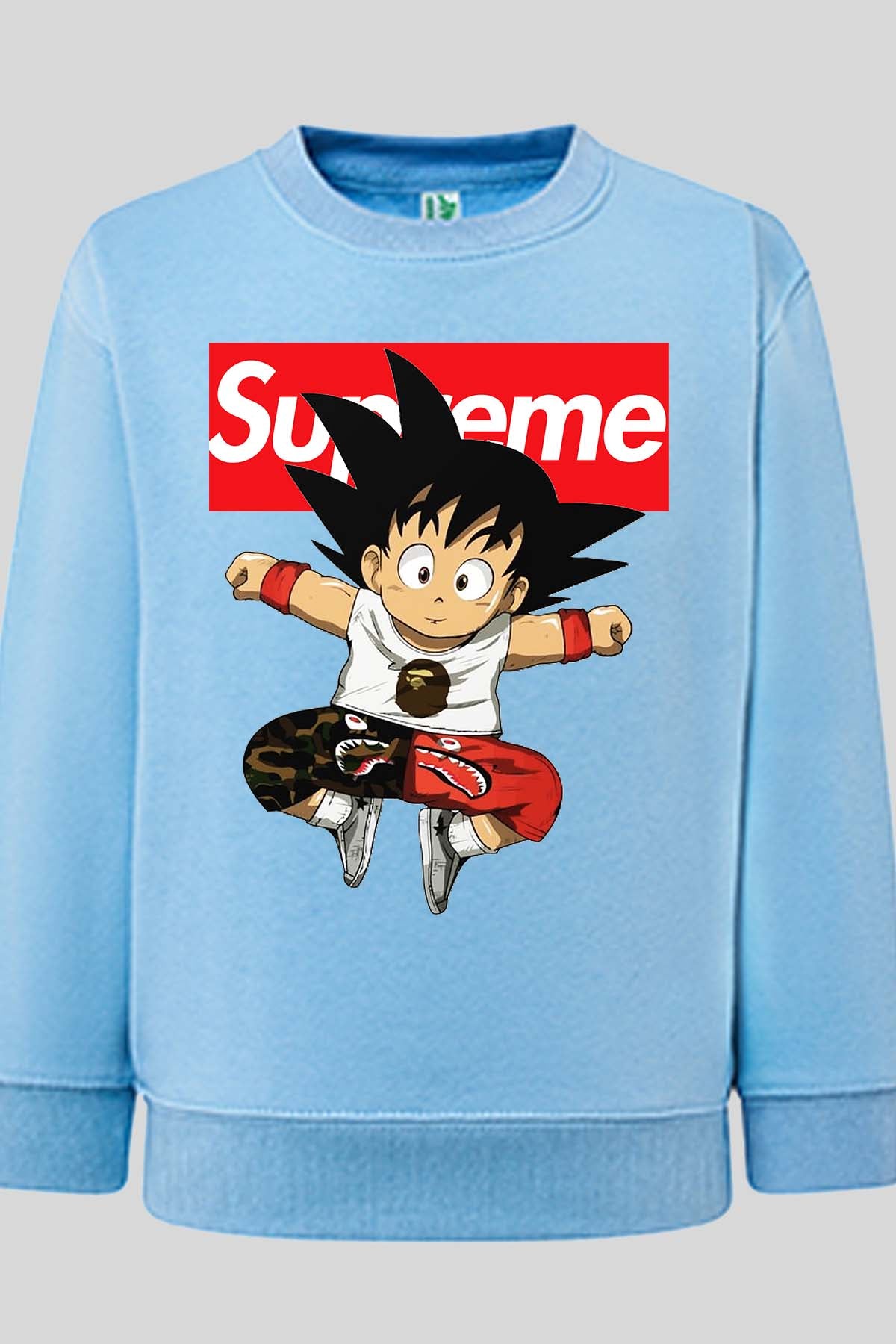 COULEUR:Bleu Ciel|Sweat Col Rond Garçon | Goku Sup Saut Bleu Ciel