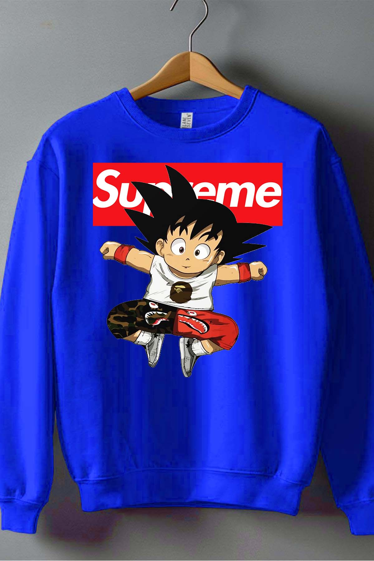 COULEUR:Bleu Roi|Sweat Col Rond Garçon | Goku Sup Saut Bleu Roi