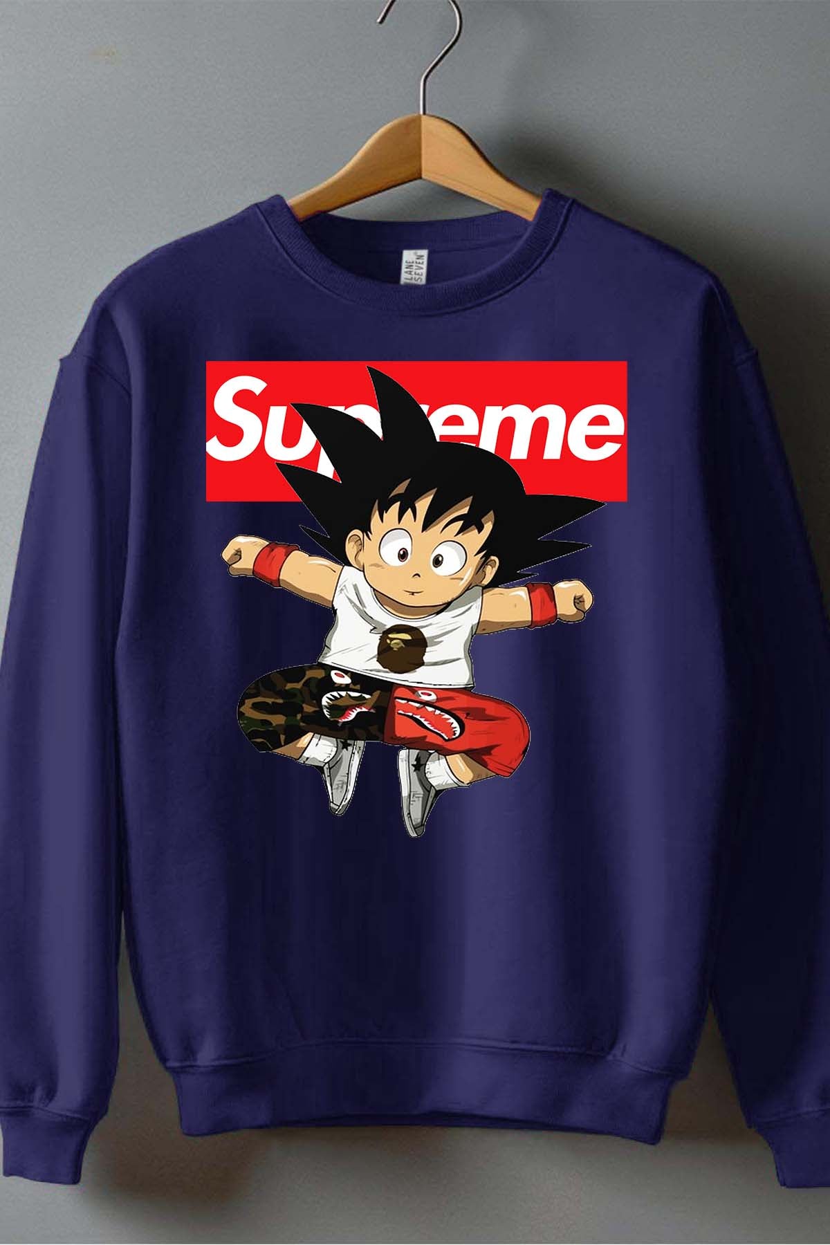 COULEUR:Marine|Sweat Col Rond Garçon | Goku Sup Saut Marine