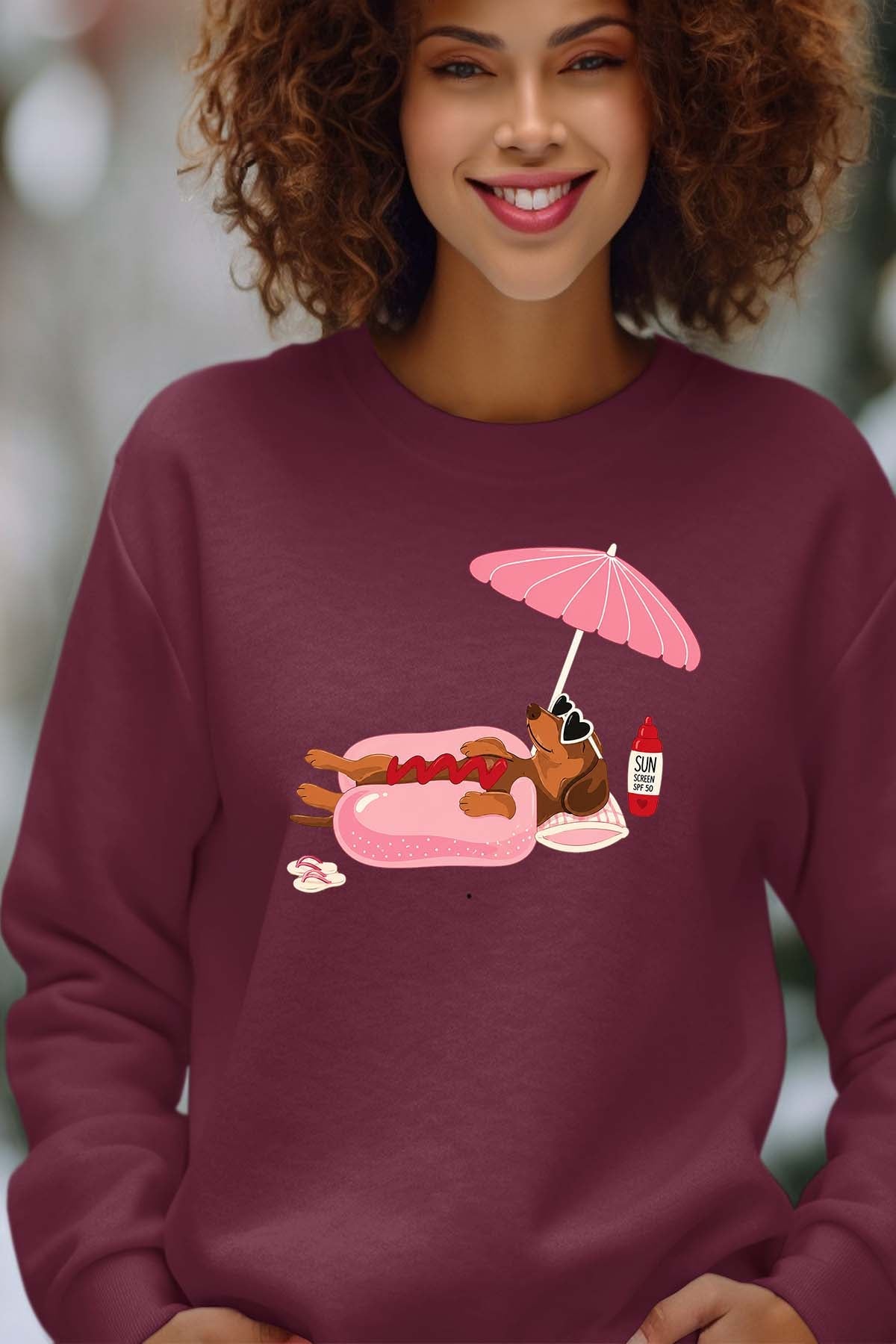 COULEUR:Bordeaux|Sweat Col Rond Femme | Happy weekend Bordeaux