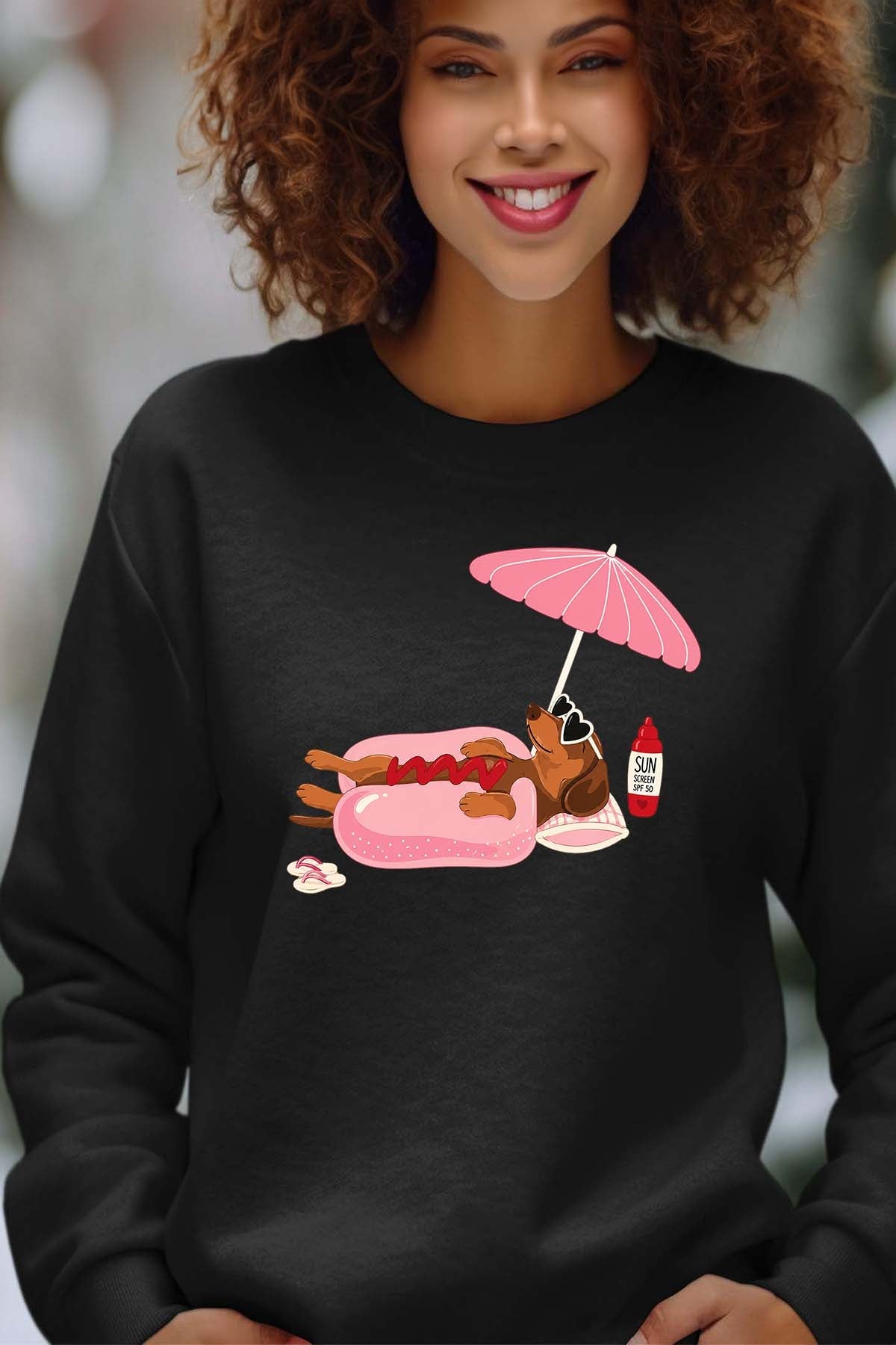 COULEUR:Noir|Sweat Col Rond Femme | Happy weekend Noir