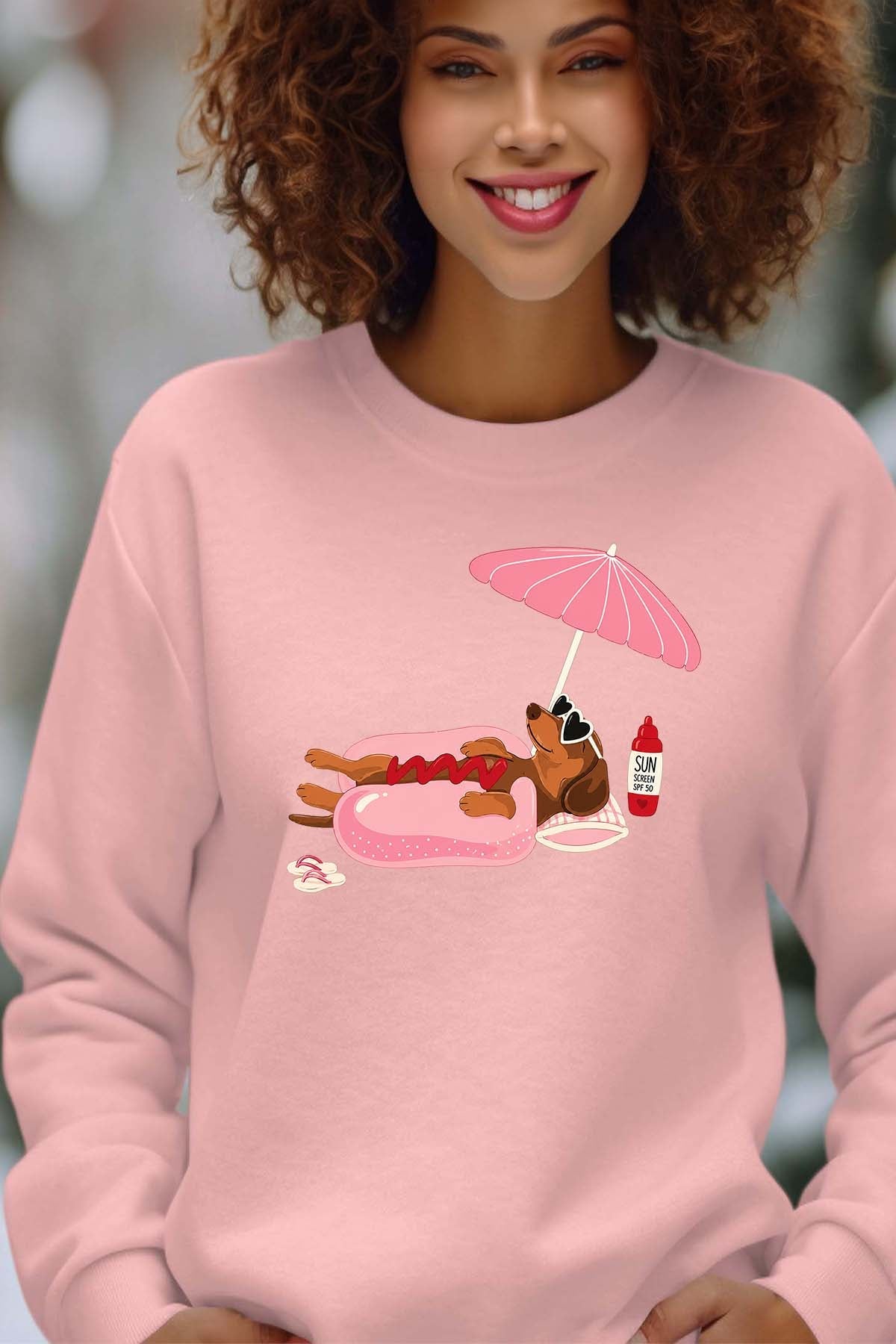 COULEUR:Rose|Sweat Col Rond Femme | Happy weekend Rose