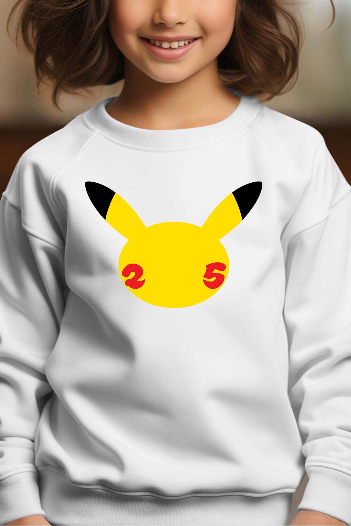COULEUR:Blanc|Sweat Col Rond Fille | Head Pikachu Blanc