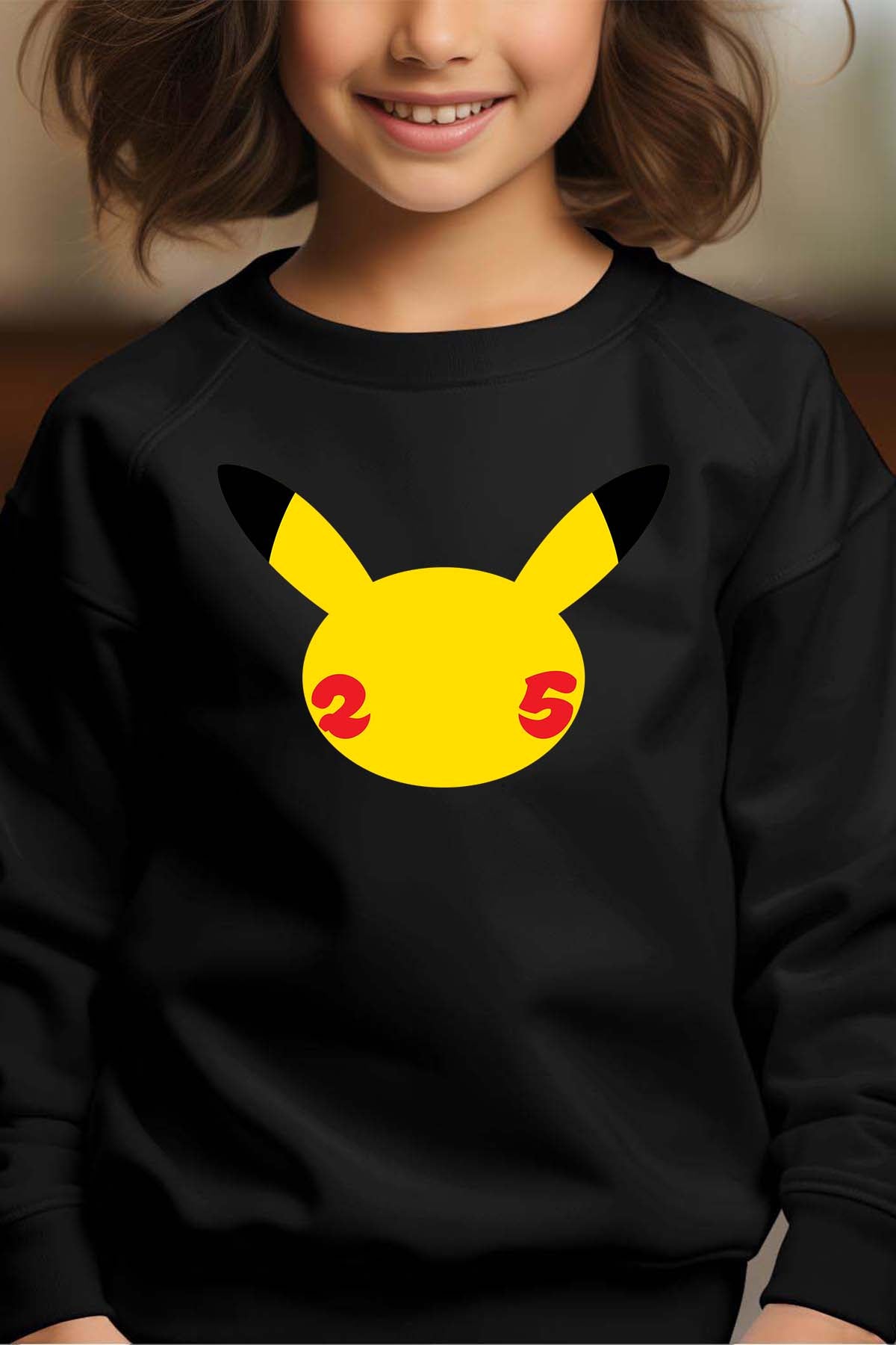 COULEUR:Noir|Sweat Col Rond Fille | Head Pikachu Noir