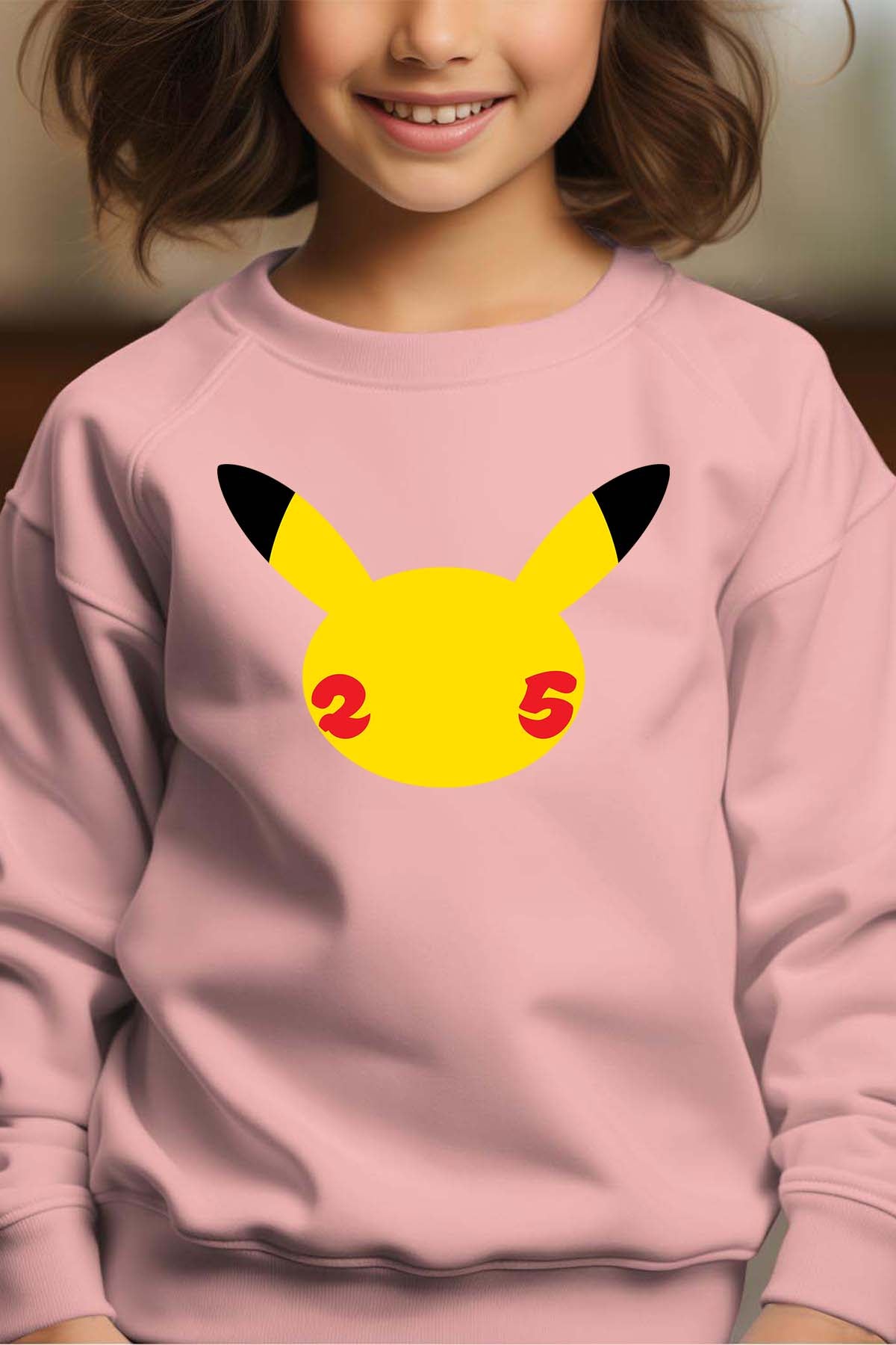 COULEUR:Rose|Sweat Col Rond Fille | Head Pikachu Rose