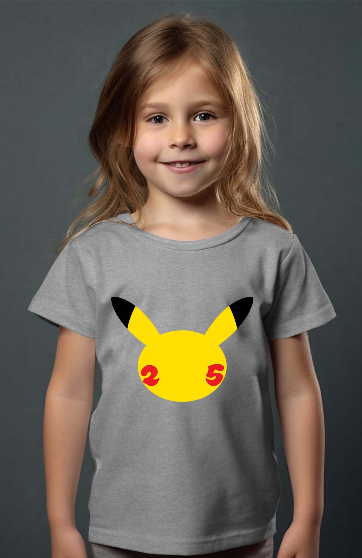COULEUR:Gris|T-shirt Fille | Head Pikachu Gris