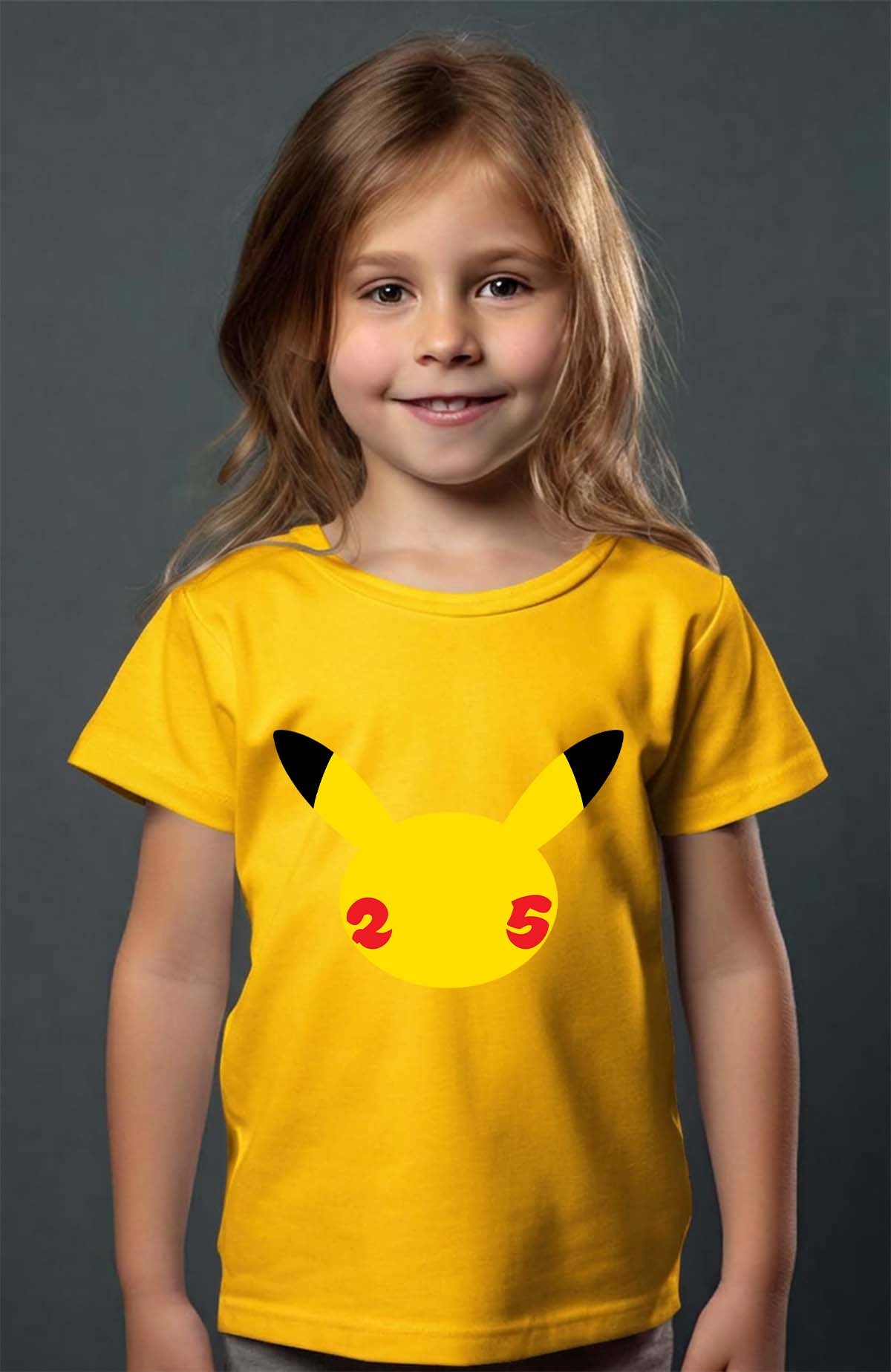 COULEUR:Jaune|T-shirt Fille | Head Pikachu Jaune