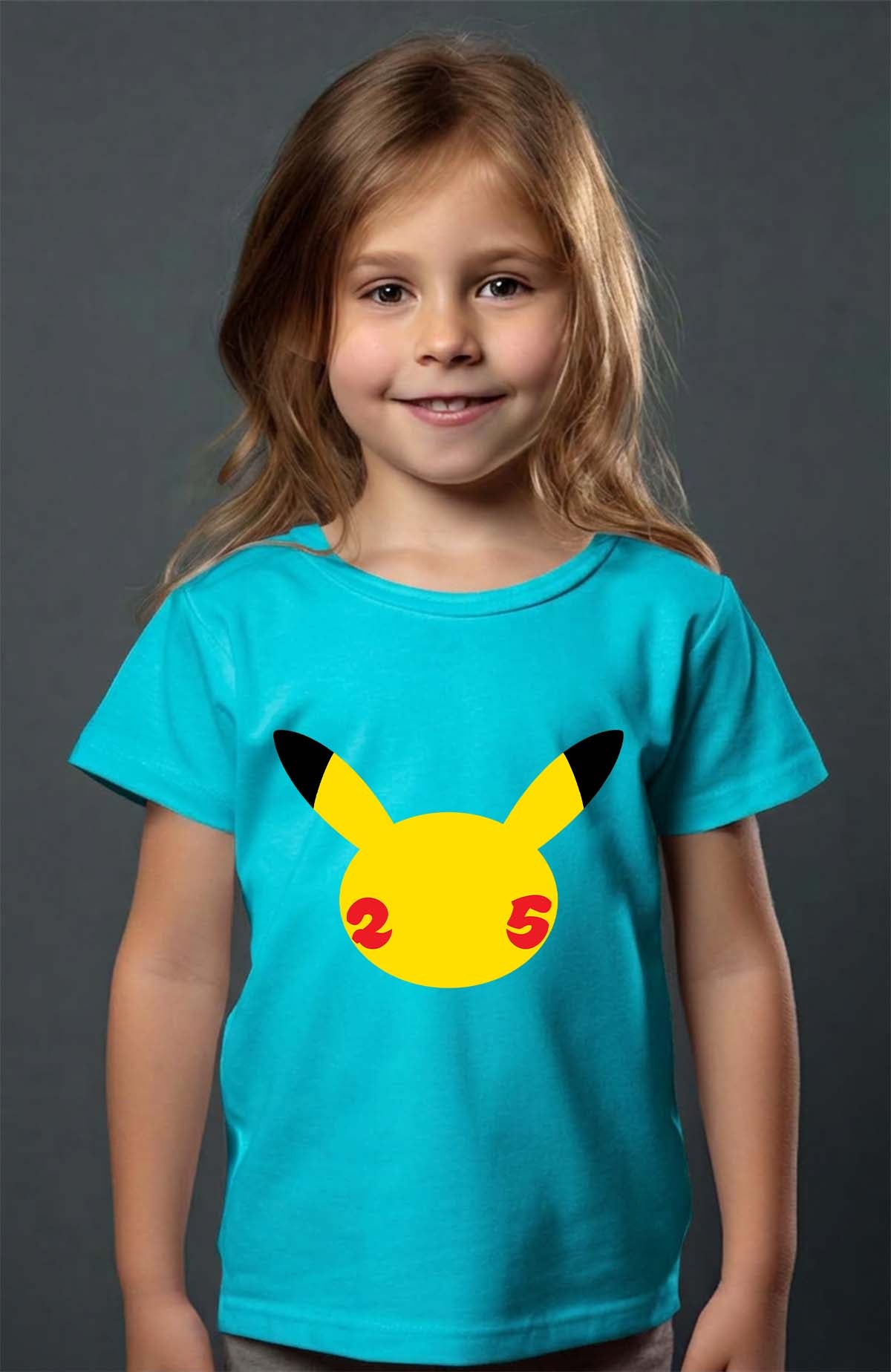 COULEUR:Turquoise|T-shirt Fille | Head Pikachu Turquoise