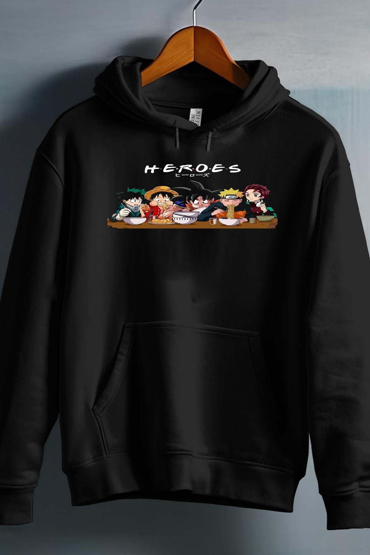 COULEUR:Noir|Sweat Capuche Homme | Heroes Ramen Noir