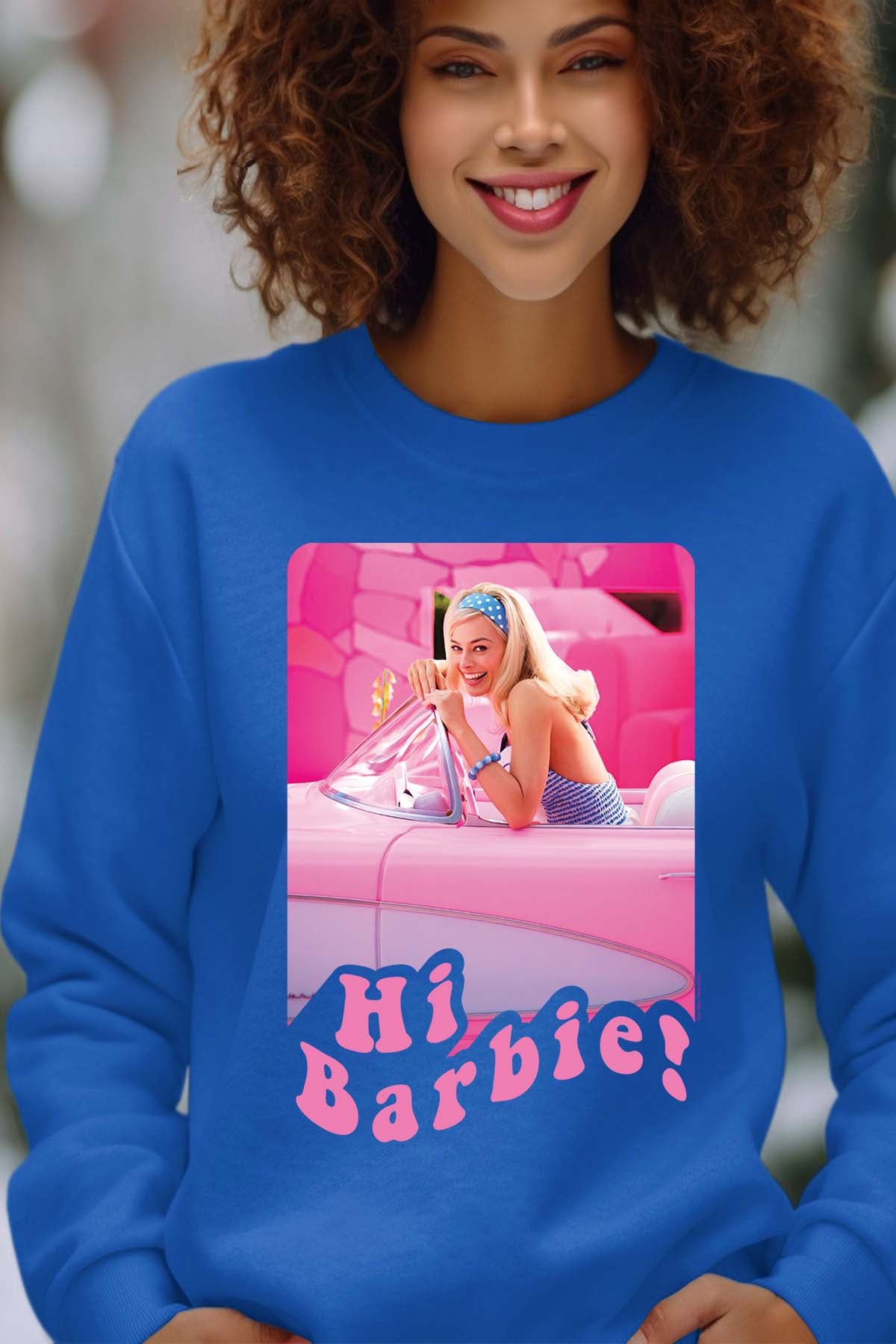 COULEUR:Bleu Roi|Sweat Col Rond Femme | Hi Barbie Bleu Roi