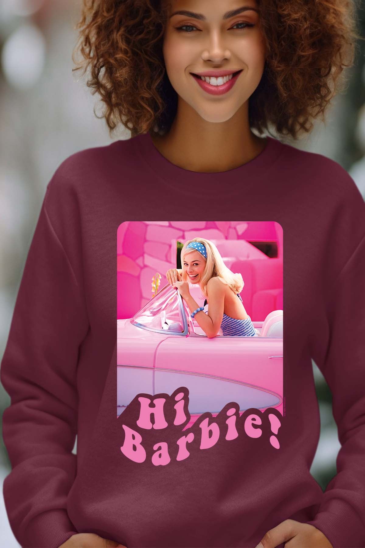 COULEUR:Bordeaux|Sweat Col Rond Femme | Hi Barbie Bordeaux