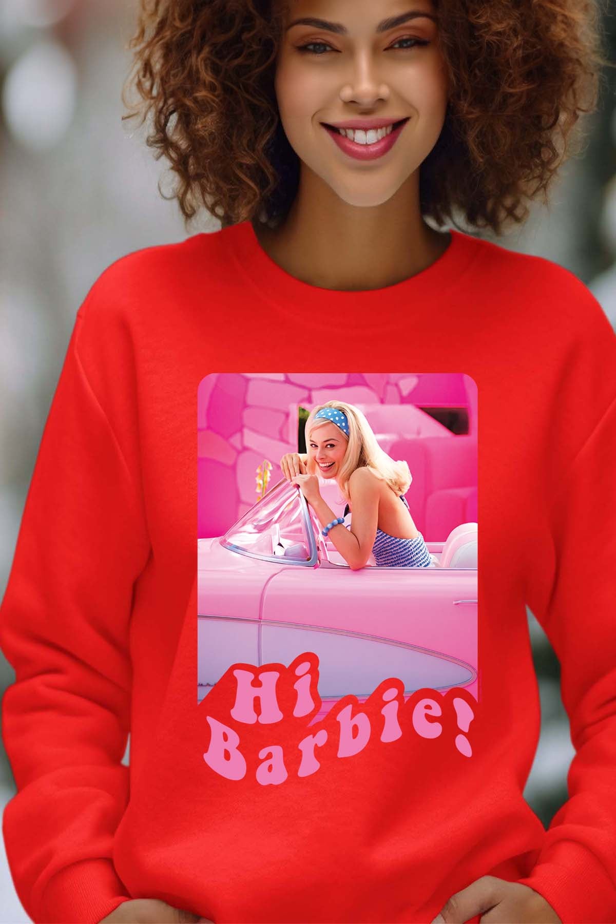 COULEUR:Rouge|Sweat Col Rond Femme | Hi Barbie Rouge