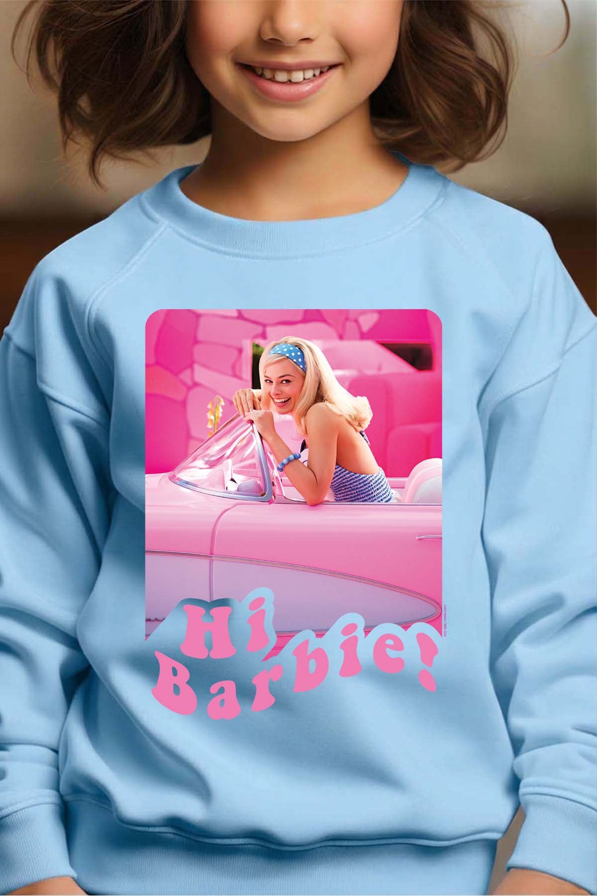 COULEUR:Bleu Ciel|Sweat Col Rond Fille | Hi Barbie Bleu Ciel