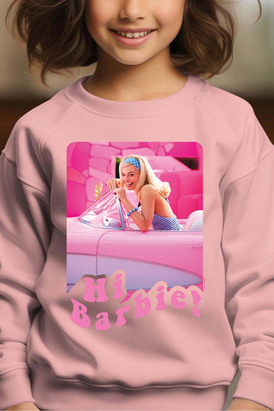 COULEUR:Rose|Sweat Col Rond Fille | Hi Barbie Rose
