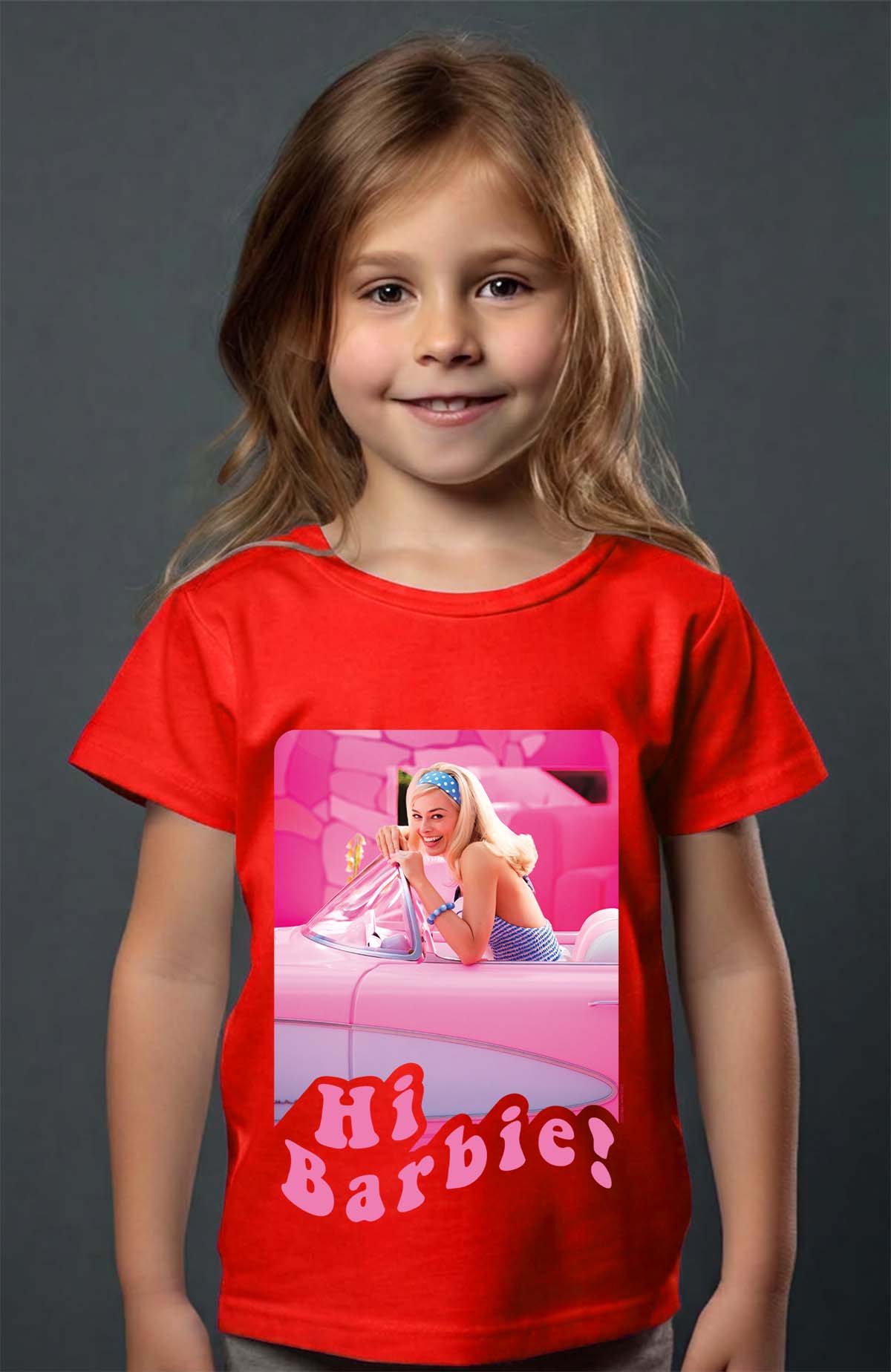 COULEUR:Rouge|T-shirt Fille | Hi Barbie Rouge
