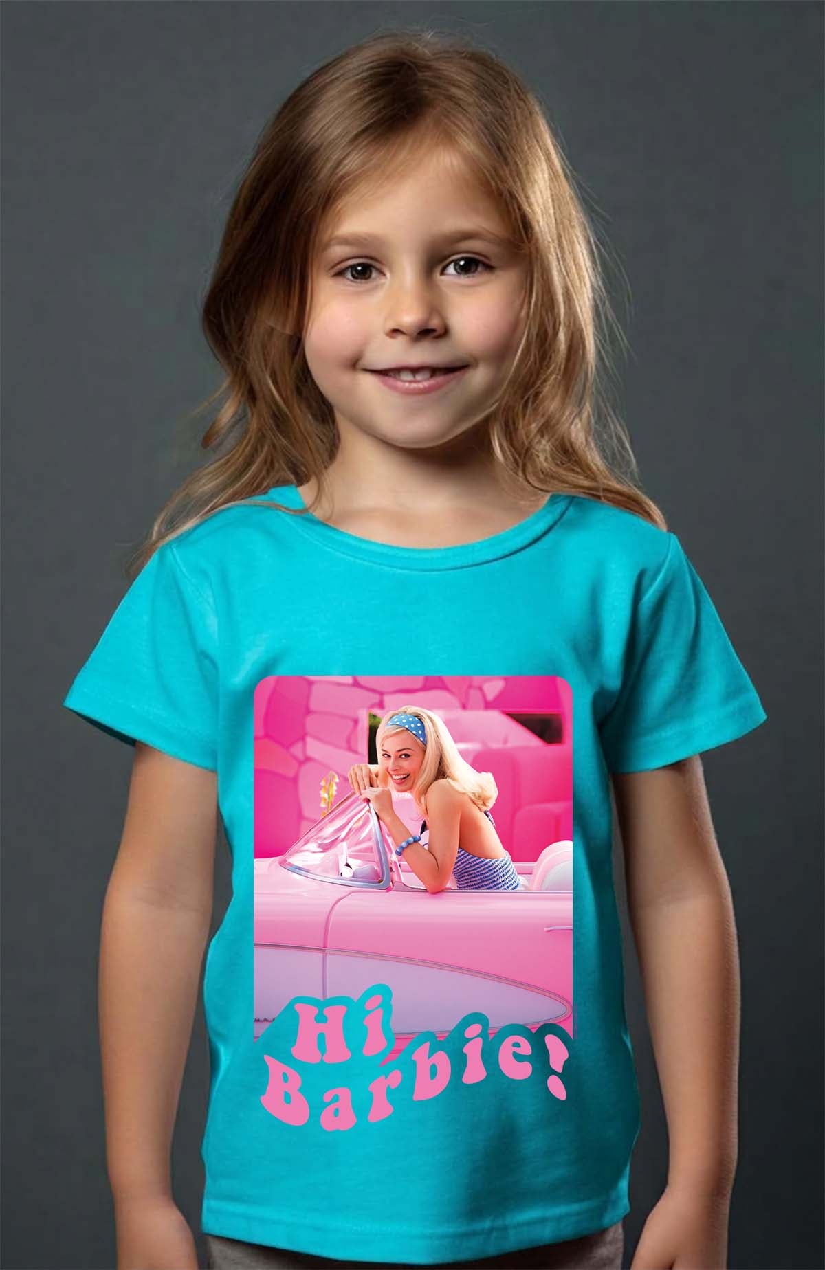 COULEUR:Turquoise|T-shirt Fille | Hi Barbie Turquoise
