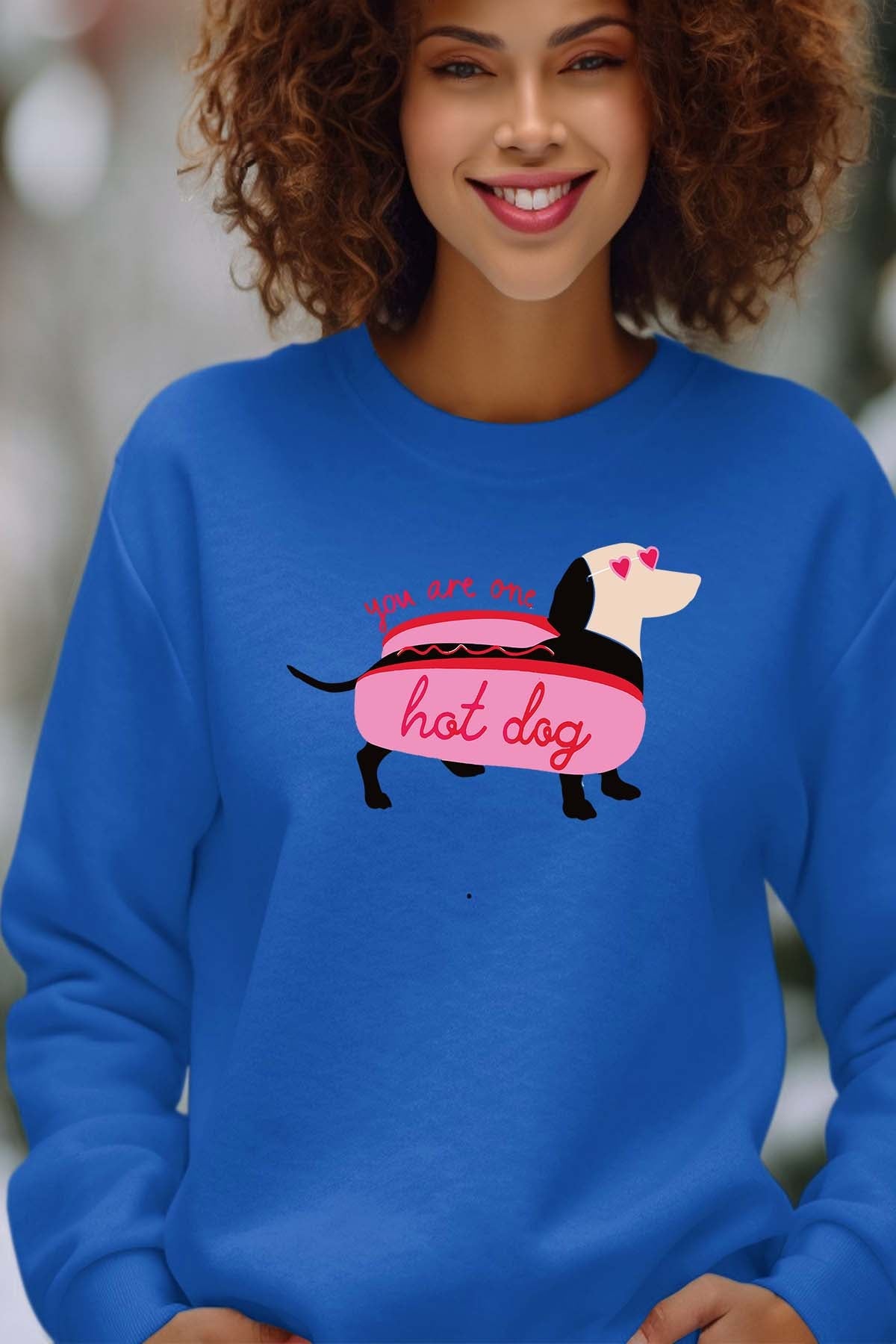 COULEUR:Bleu Roi|Sweat Col Rond Femme | Hot teckel Bleu Roi