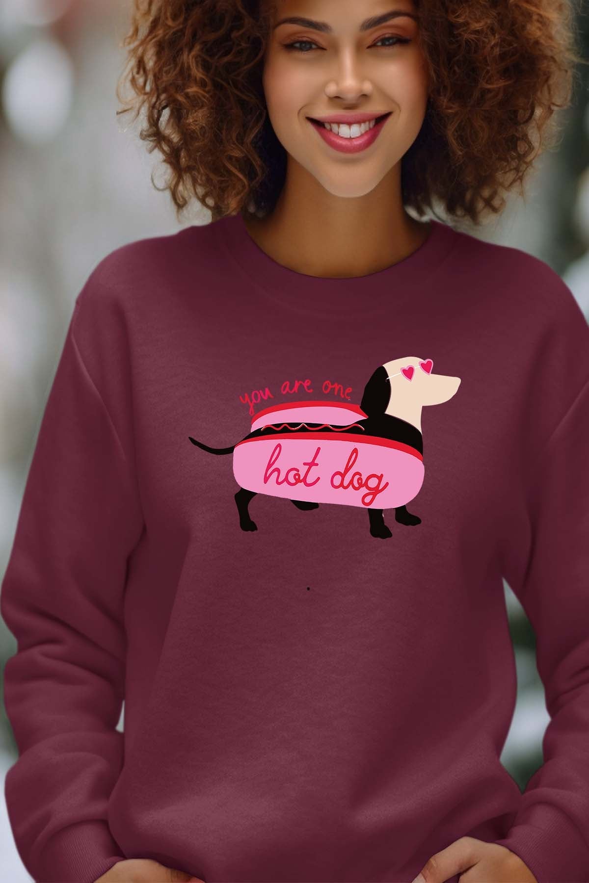 COULEUR:Bordeaux|Sweat Col Rond Femme | Hot teckel Bordeaux