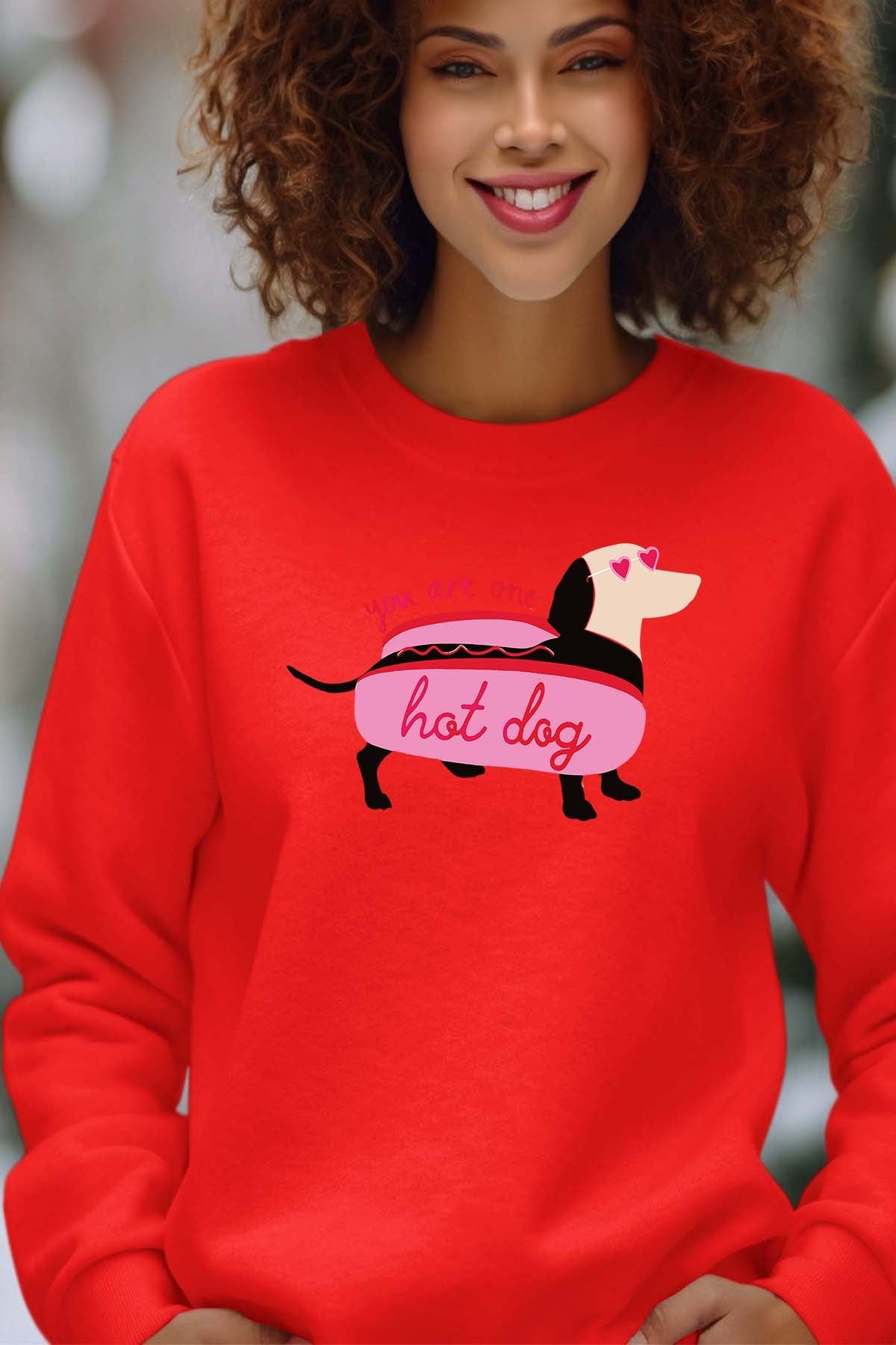 COULEUR:Rouge|Sweat Col Rond Femme | Hot teckel Rouge
