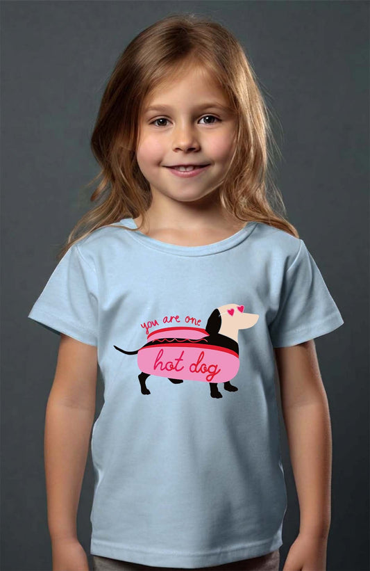 COULEUR:Bleu Ciel|T-shirt Fille | Hot teckel Bleu Ciel