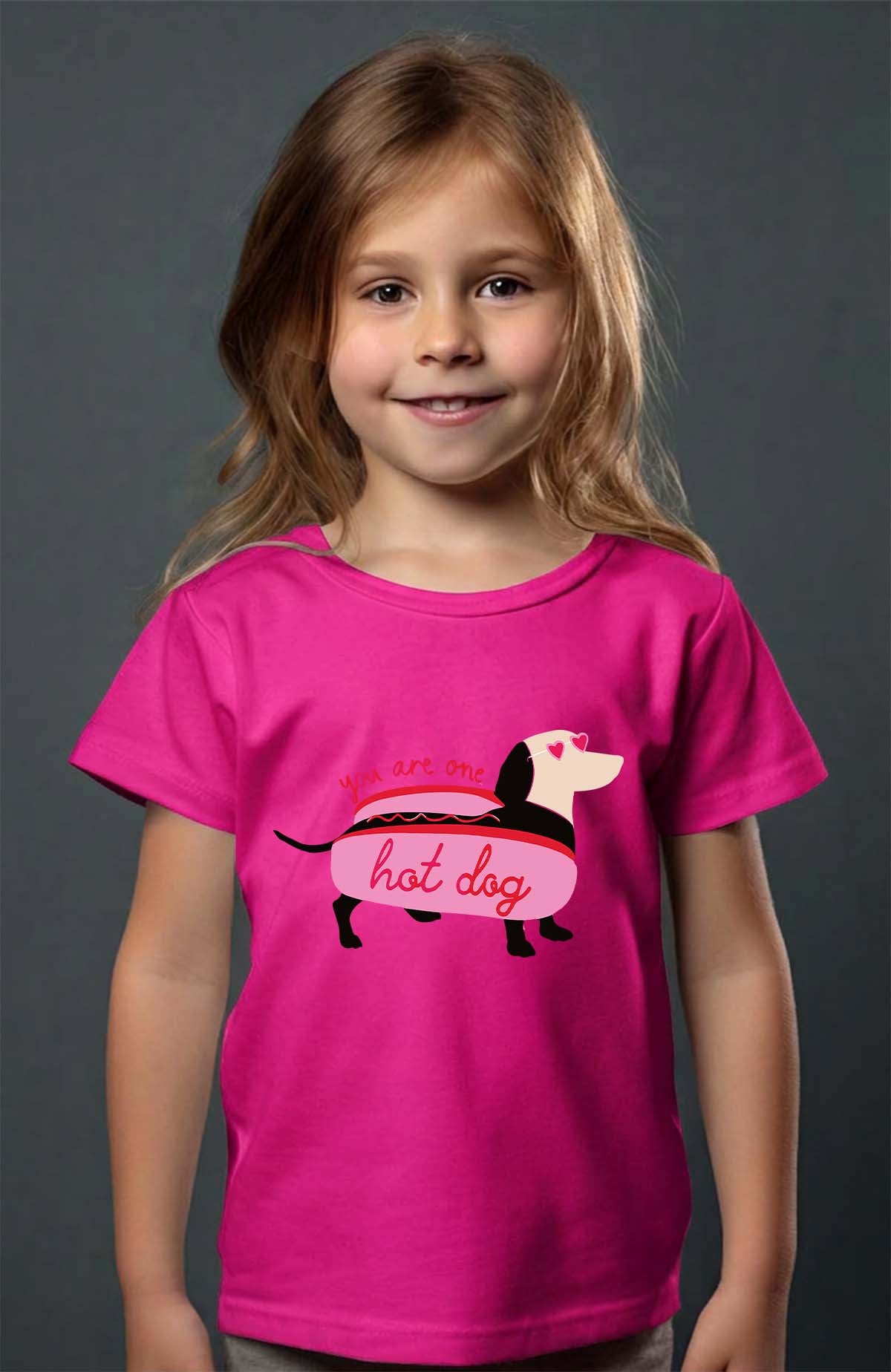 COULEUR:Fuchsia|T-shirt Fille | Hot teckel Fuchsia