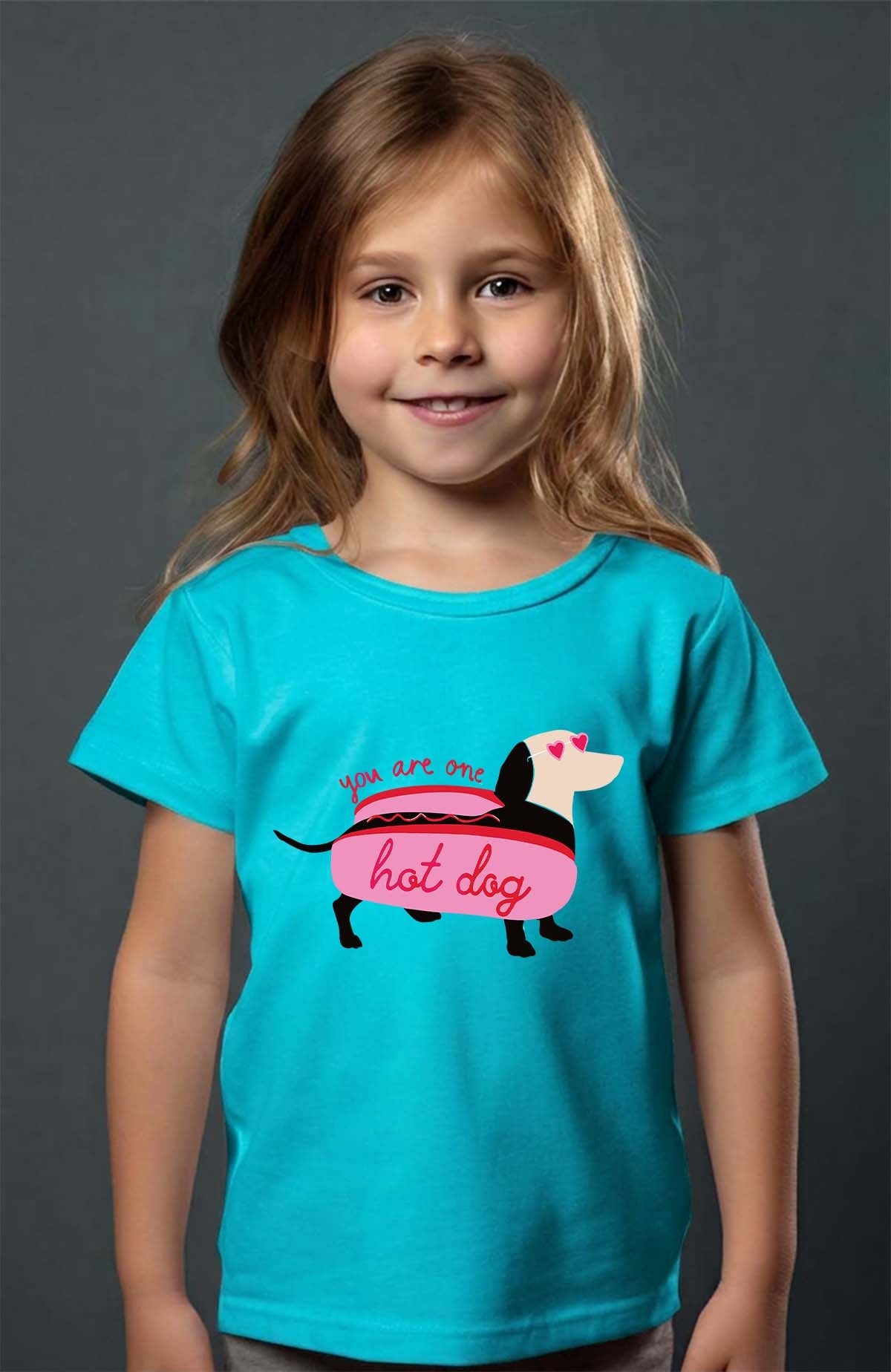 COULEUR:Turquoise|T-shirt Fille | Hot teckel Turquoise