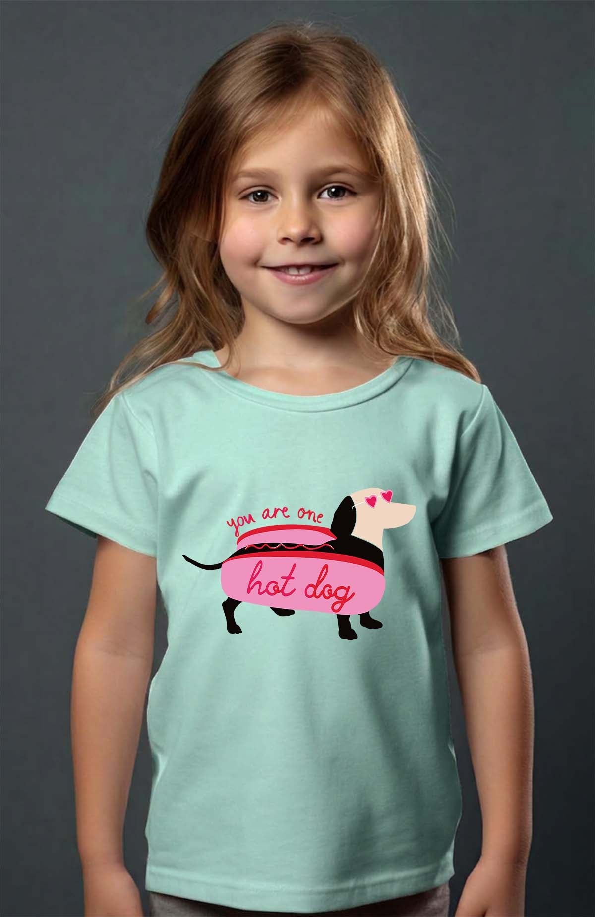COULEUR:Vert d'eau|T-shirt Fille | Hot teckel Vert d'eau