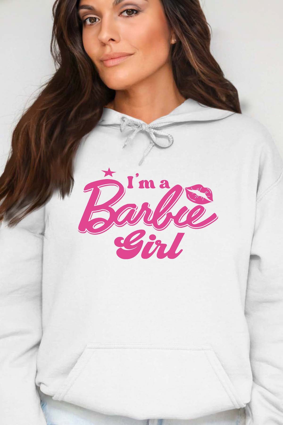 COULEUR:Blanc|Sweat Capuche Femme | I AM A BARBIE GIRL Blanc
