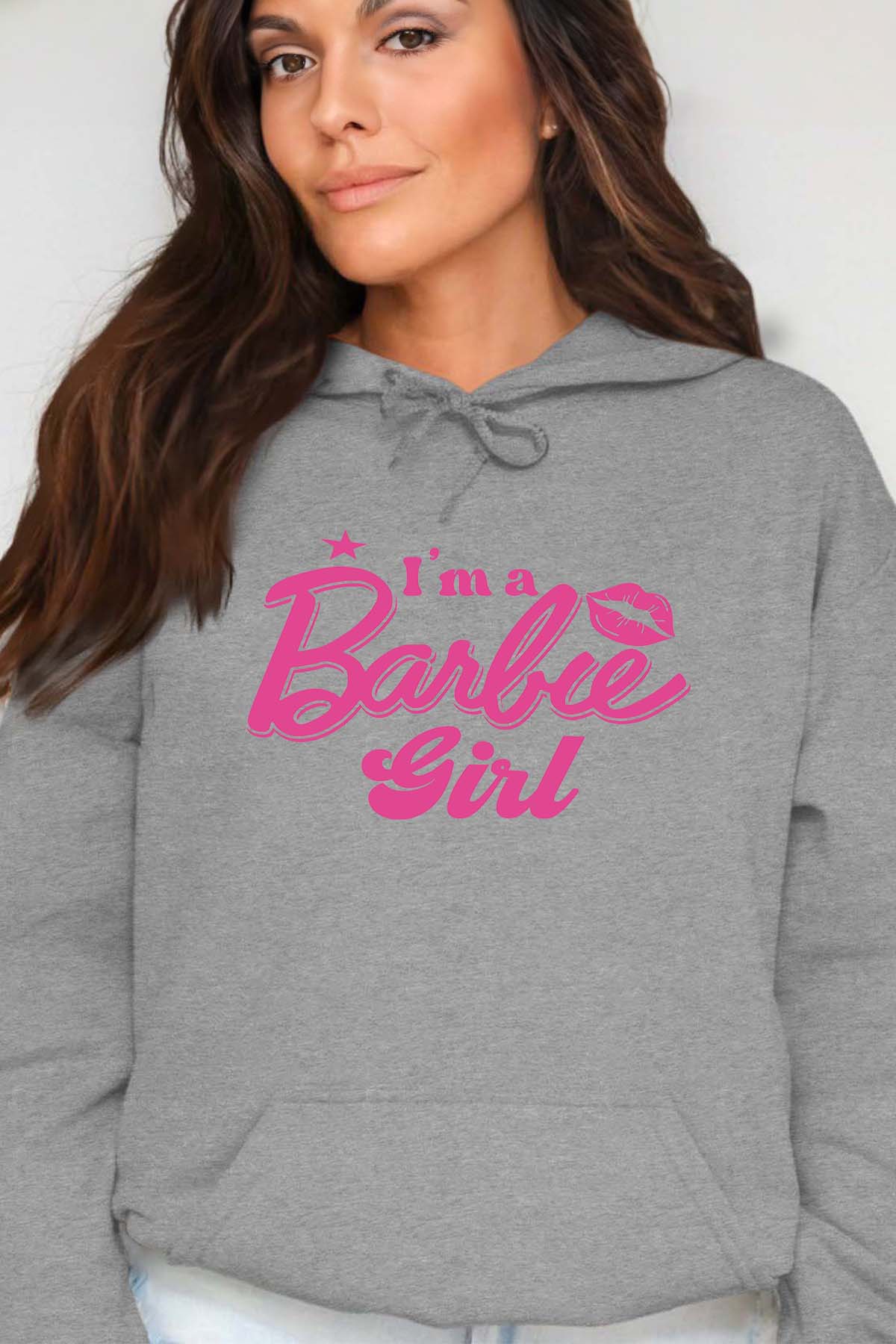COULEUR:Gris|Sweat Capuche Femme | I AM A BARBIE GIRL Gris