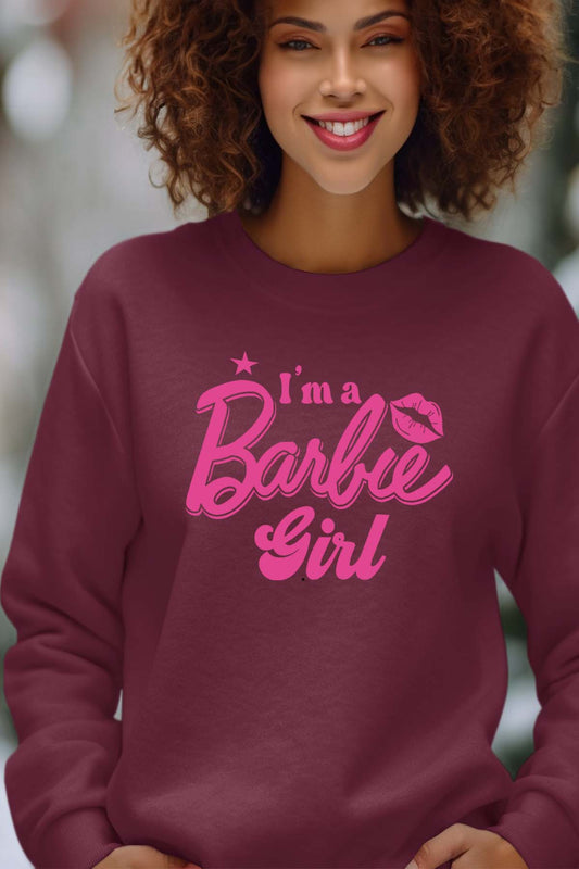 COULEUR:Bordeaux|Sweat Col Rond Femme | I AM A BARBIE GIRL Bordeaux