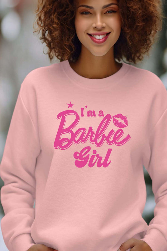 COULEUR:Rose|Sweat Col Rond Femme | I AM A BARBIE GIRL Rose