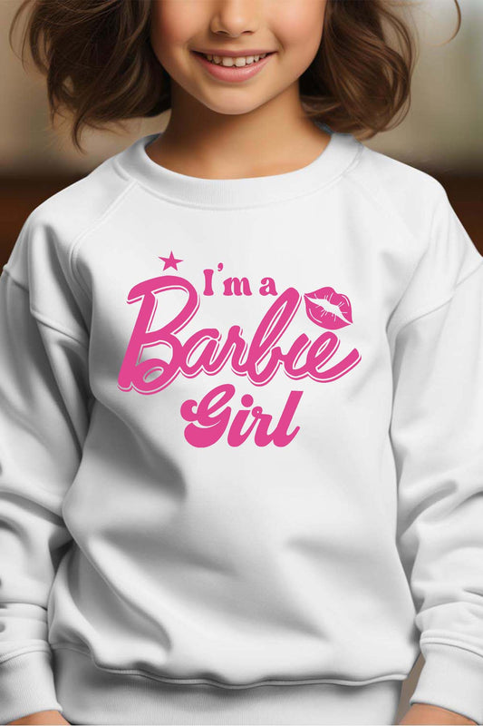 COULEUR:Blanc|Sweat Col Rond Fille | I AM A BARBIE GIRL Blanc