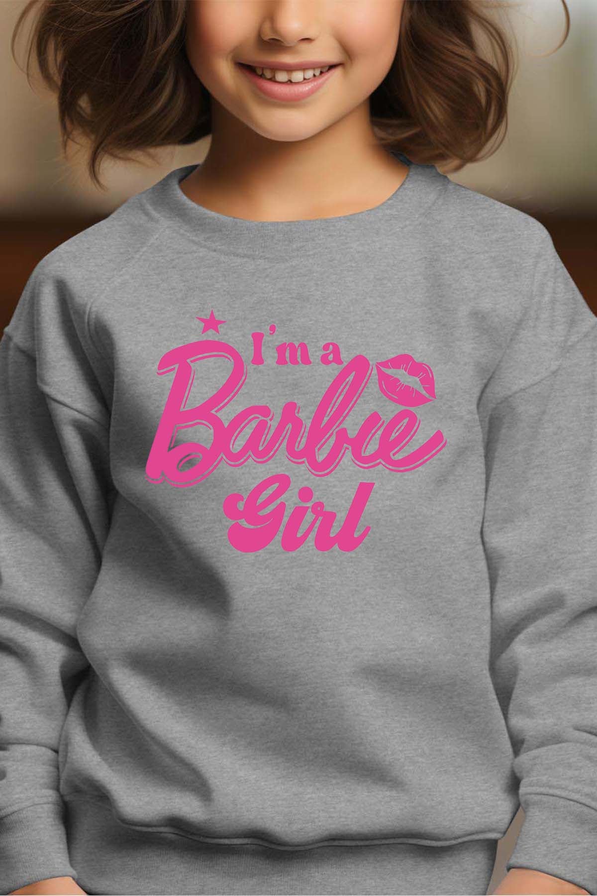 COULEUR:Gris|Sweat Col Rond Fille | I AM A BARBIE GIRL Gris