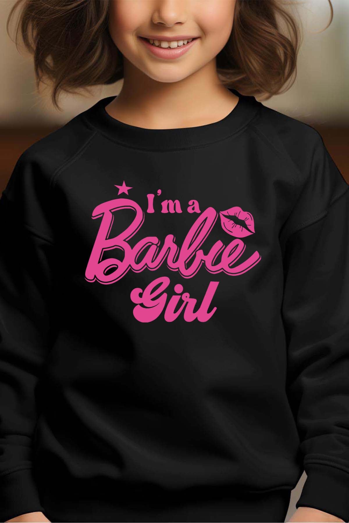 COULEUR:Noir|Sweat Col Rond Fille | I AM A BARBIE GIRL Noir