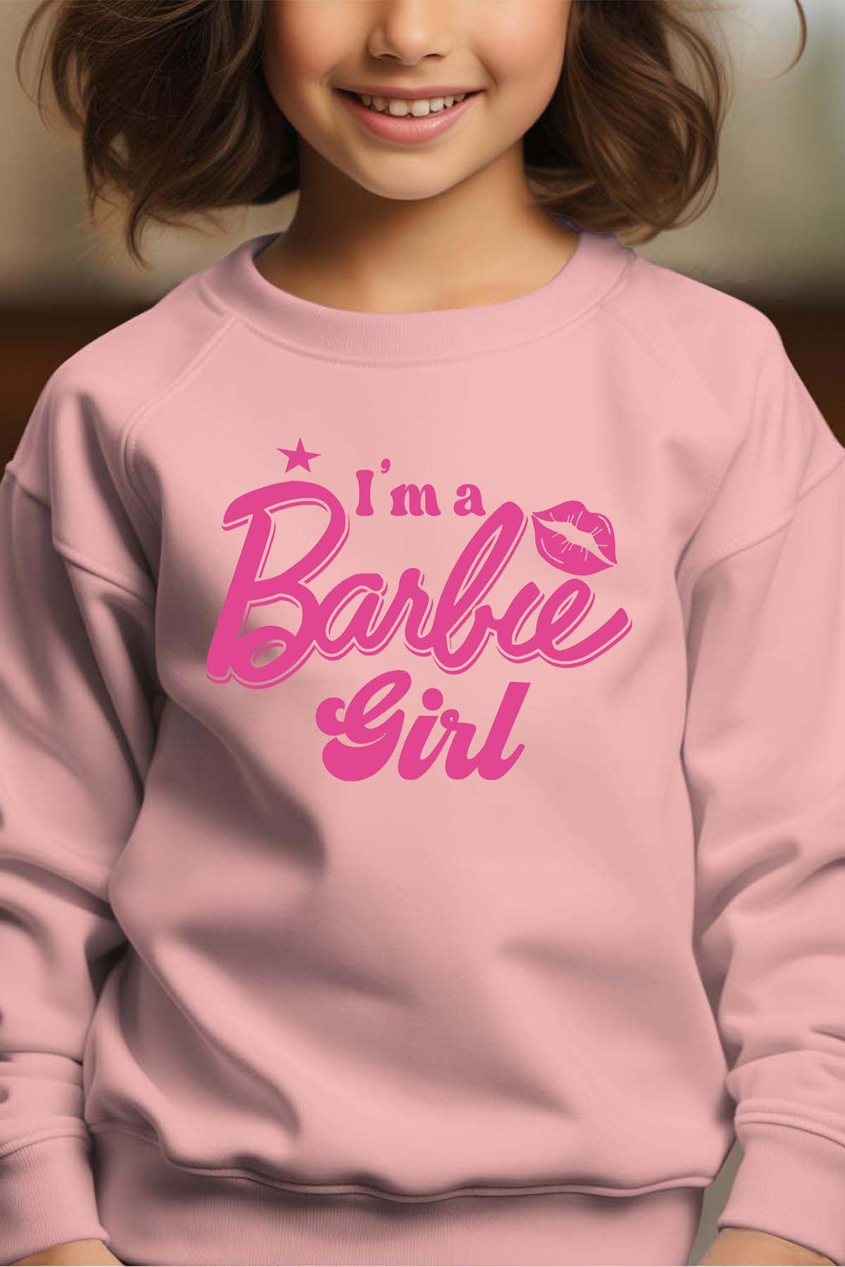COULEUR:Rose|Sweat Col Rond Fille | I AM A BARBIE GIRL Rose
