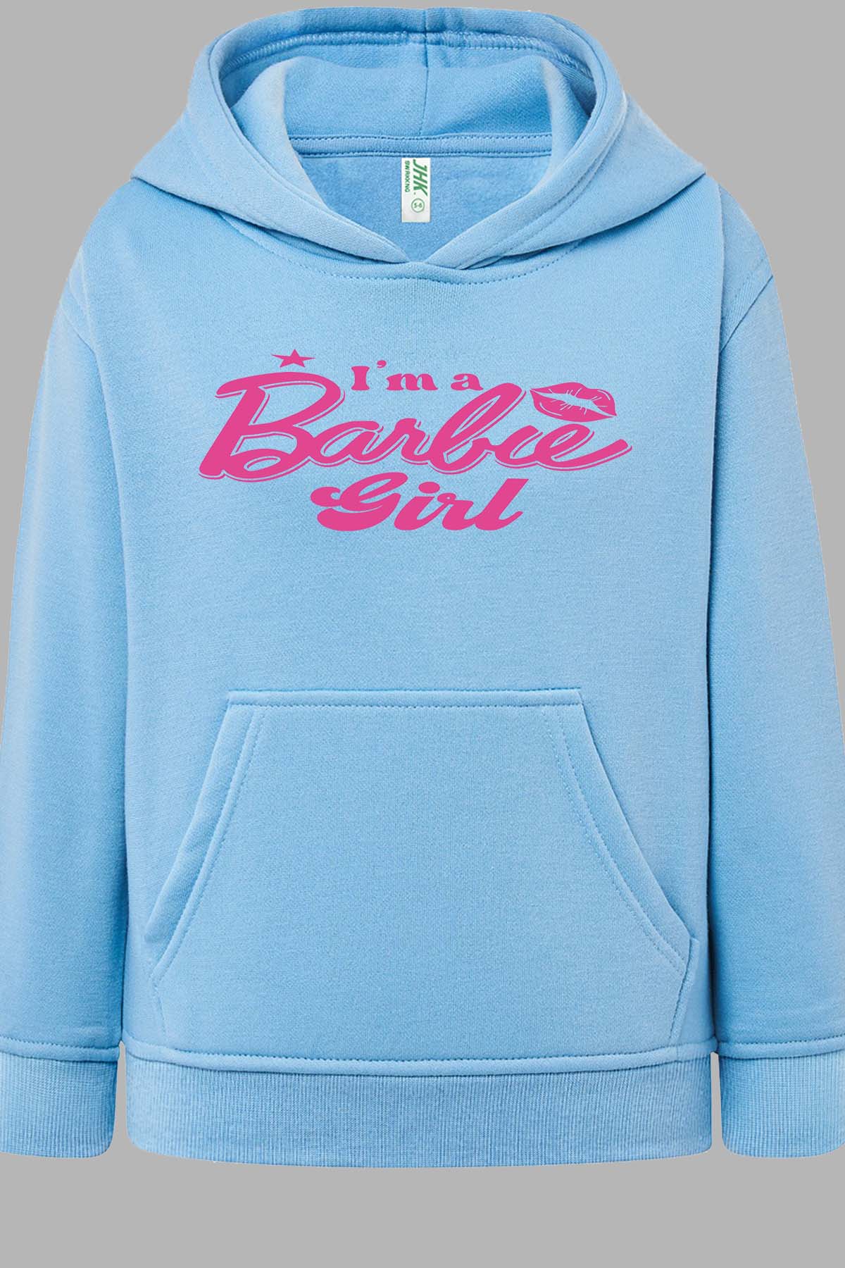 COULEUR:Bleu Ciel|Sweat Capuche Fille | I AM A BARBIE GIRL Bleu Ciel