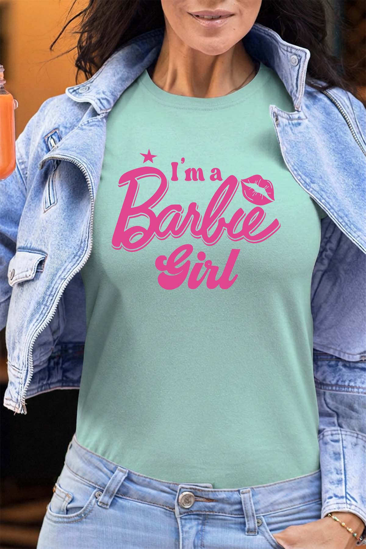 COULEUR:Vert d'eau|T-shirt Femme | I AM A BARBIE GIRL Vert d'eau